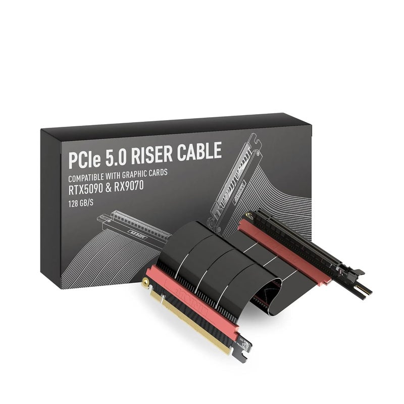 LINKUP PCIE 5.0 Riser Cable | for Vertical GPU Mount | Left Angle | Graphics Card GPU Ready | Usable with PCIe 4.0 & RX 9070/ RTX5090 | 28cm (Total Length: 32cm) - Image 1